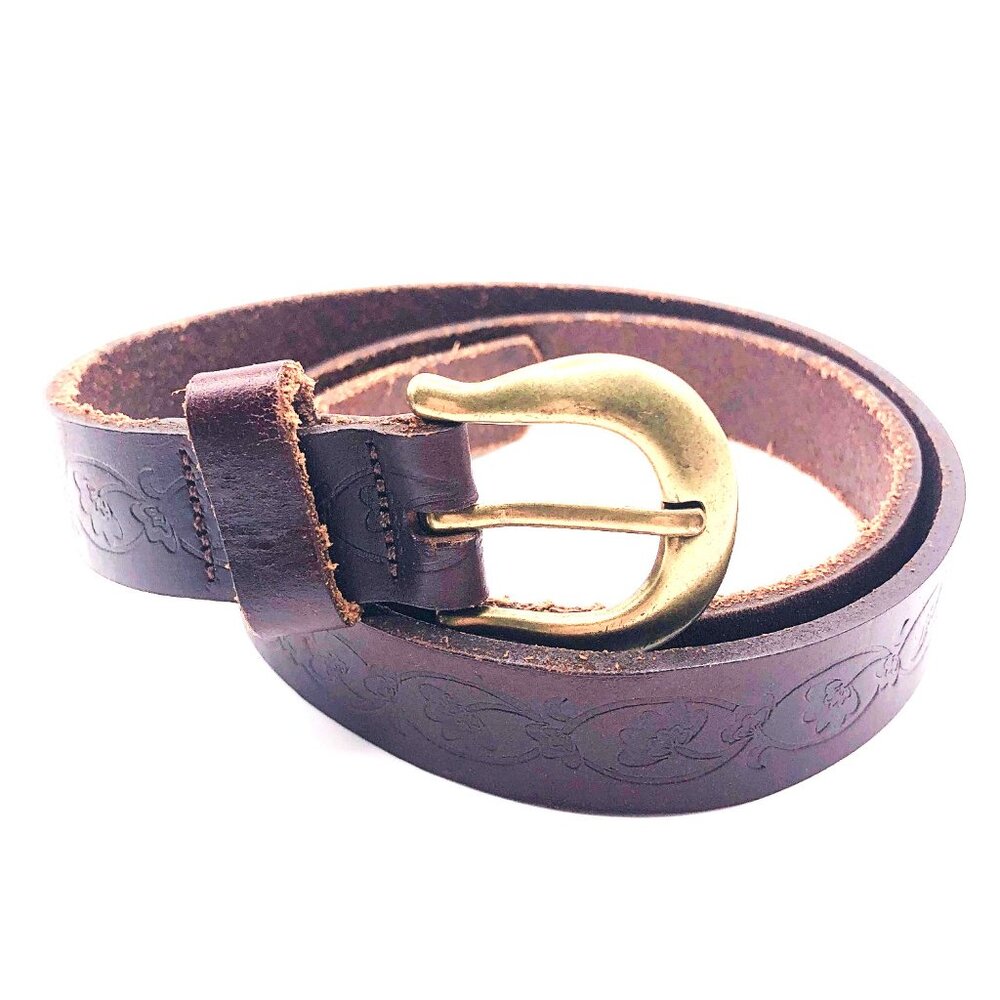 Northern Reflections Tooled Italian Leather Belt – Made in Canada – 30.5"–34.5"